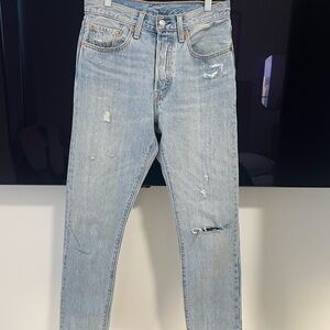 Women’s  Light Blue Levi 501 Distressed Jeans